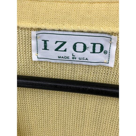 Izod Sweater Men Large Yellow Cardigan V-Neck Knit Crest Preppy Grandpa Academia - Picture 2 of 5